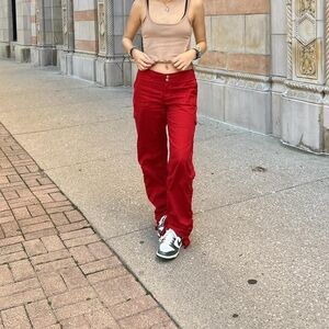 I AM GIA Red Cargo Pants With Side Ties. Size S
